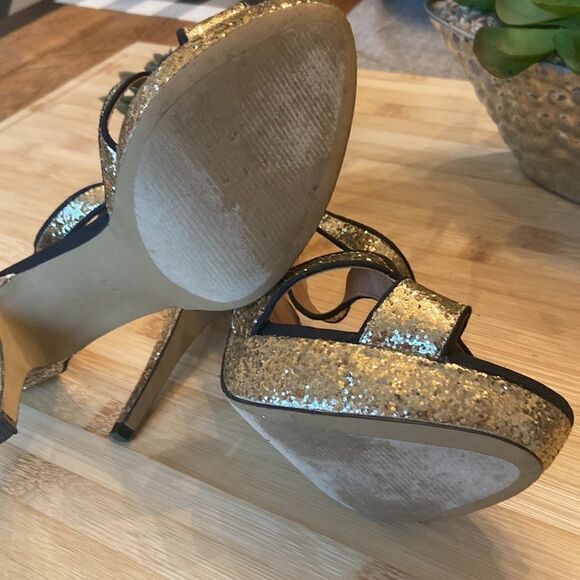 Gold‎ Glitter Strapy Platform Heels Sz 9 - Picture 7 of 7
